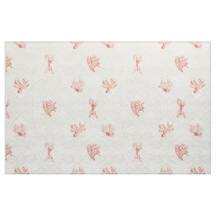 Scalable Repeat Beach Ocean Red Coral Damask Wood Fabric