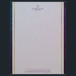 Scale of justice faux leather gold stripes lawyer letterhead<br><div class="desc">Upscale attorney at law office luxury elegant letterhead template with a scale of justice logo and custom script on a white transparent background over a leather looking dark navy purple indigo and faux gold frame. Personalize it with your information! Suitable for legal, notary, lawyer, attorney, advocate, legal advisers, any other...</div>