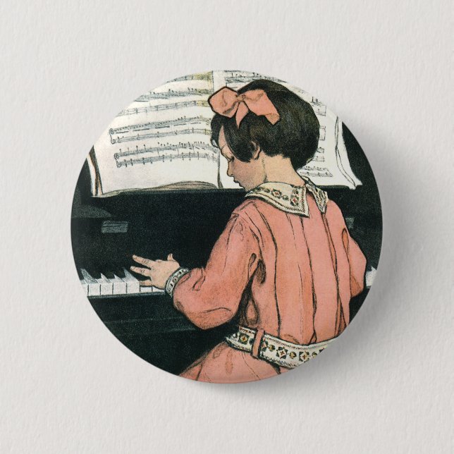Scales by Jessie Willcox Smith, Piano Music Girl 2 Inch Round Button (Front)