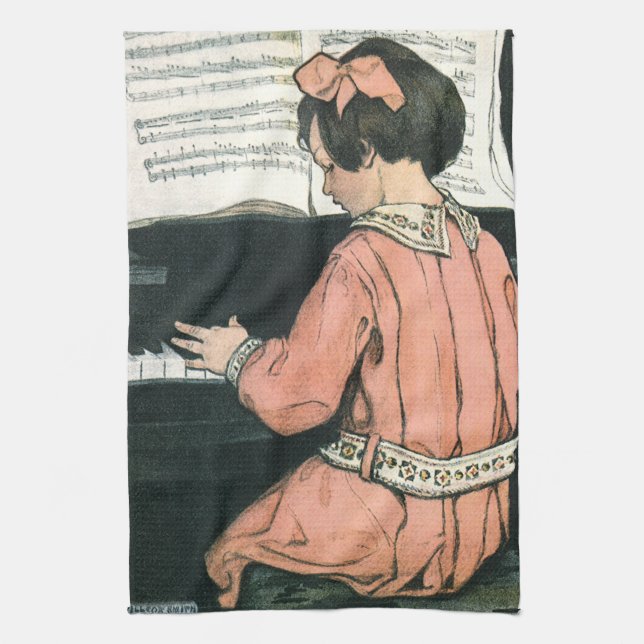Scales by Jessie Willcox Smith, Piano Music Girl Kitchen Towel (Vertical)