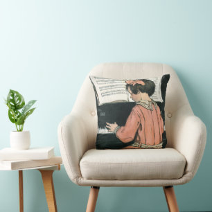 Scales by Jessie Willcox Smith, Piano Music Girl Throw Pillow