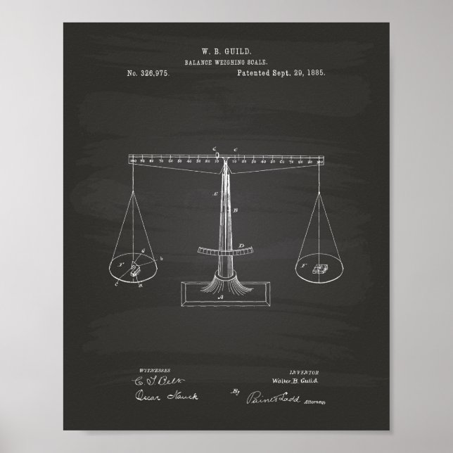 Scales of Justice 1885 Patent Art - Chalkboard Poster (Front)