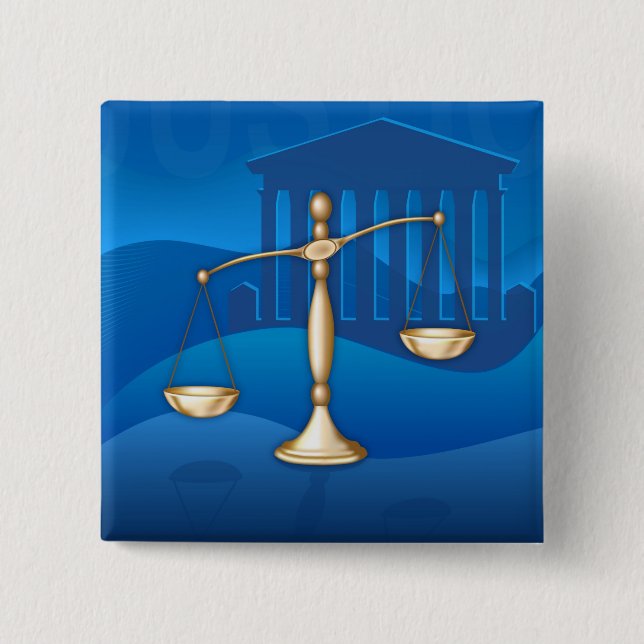 Scales of Justice 2 Inch Square Button (Front)
