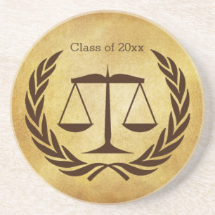 Scales of justice and laurel leaves coaster