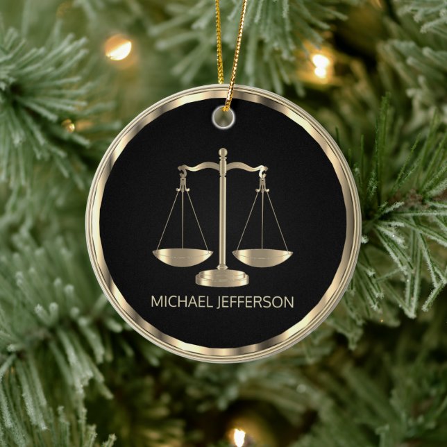 Scales of Justice  - Black and Gold - 1 Side Print Ceramic Ornament (Tree)