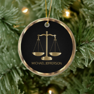 Scales of Justice  - Black and Gold Ceramic Ornament