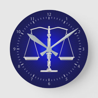 Scales of Justice | Deep Blue Round Clock