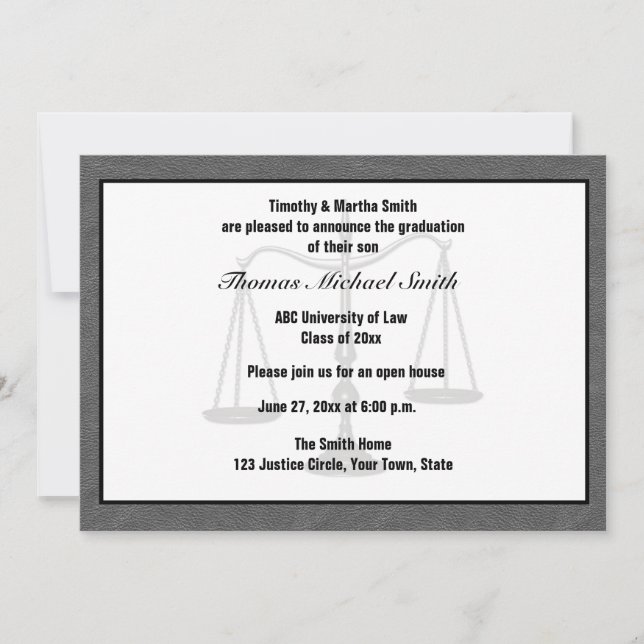 Scales of Justice, Grey, Graduate Annoucement Invitation (Front)