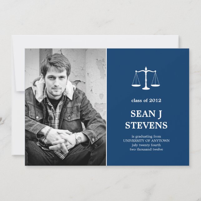Scales of Justice Law Graduation Photo Invitation (Front)