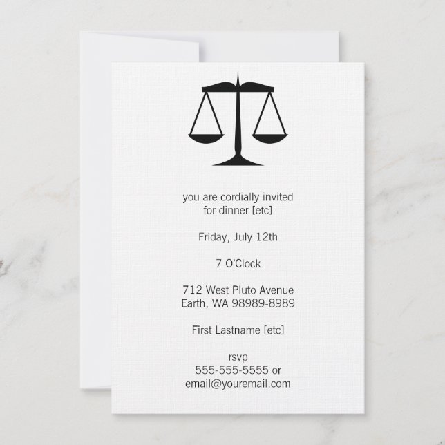 Scales of Justice (Law) Invitation (Front)