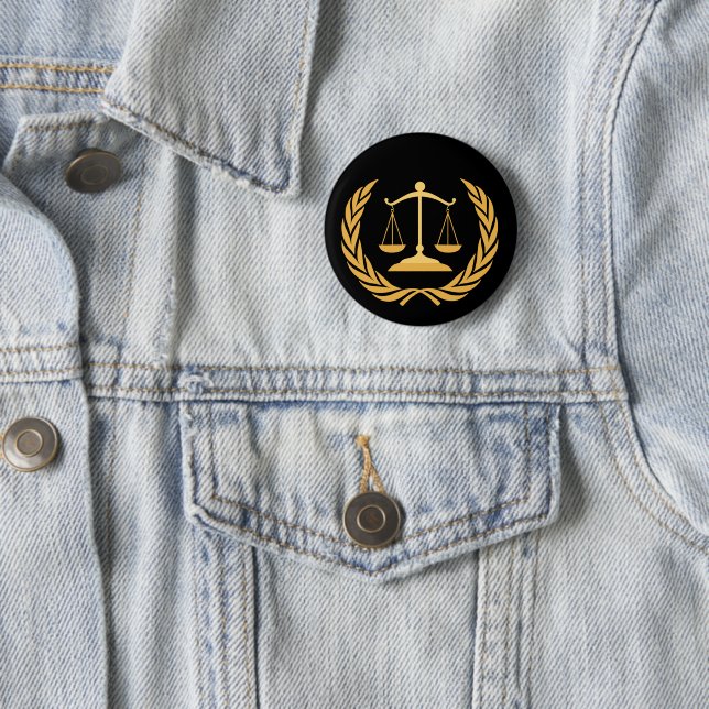 Scales of Justice | Law | Lawyer - Black & Gold Ke 2 Inch Round Button (In Situ)