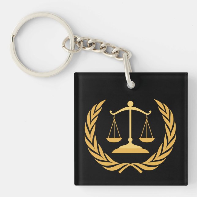 Scales of Justice | Law | Lawyer - Black & Gold Ke Keychain (Front)