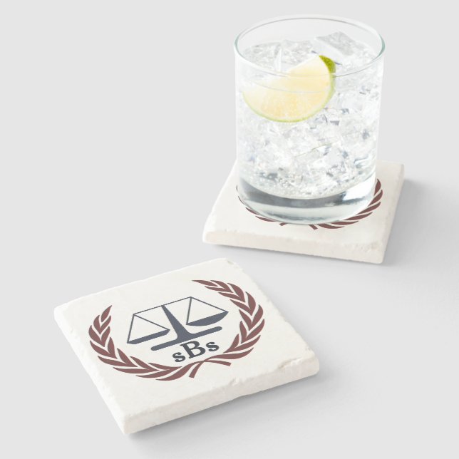 Scales of Justice Personalized Lawyer Gifts Stone Coaster (Side)
