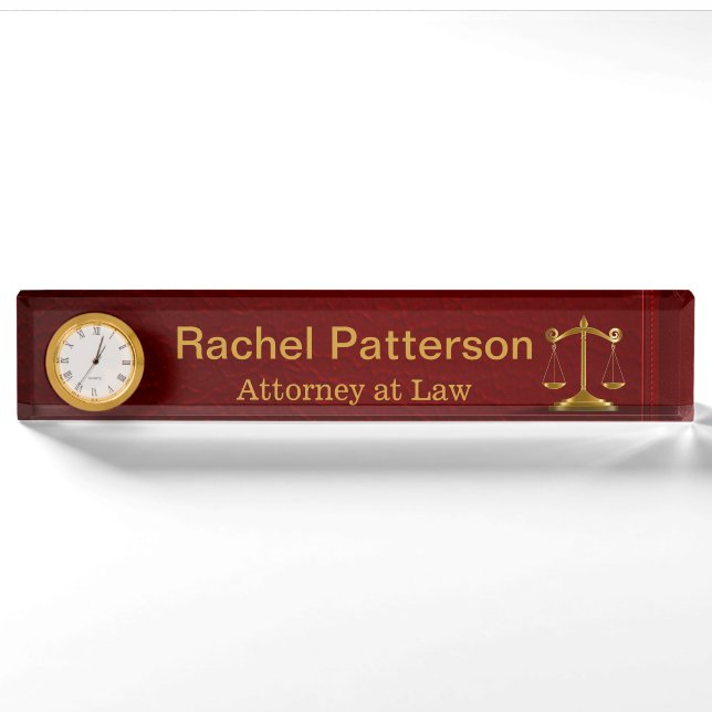 Scales of Justice | Rustic Red Leather - Lawyer Nameplate (Front)
