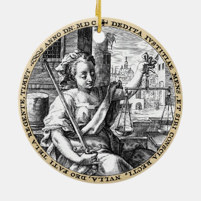 Scales of Justice Sepia Ceramic Ornament (Back)