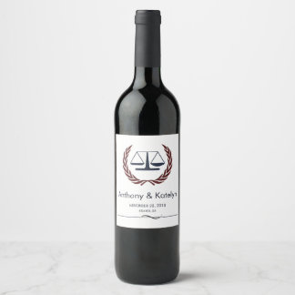 Scales of Justice Wreath Lawyer Wedding Custom Wine Label
