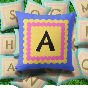 Scallop Alphabet Monogram Scalloped design bright Throw Pillow