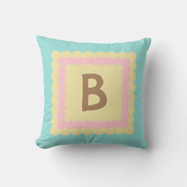 Scallop Alphabet Monogram Scalloped design pastel Throw Pillow (Front)