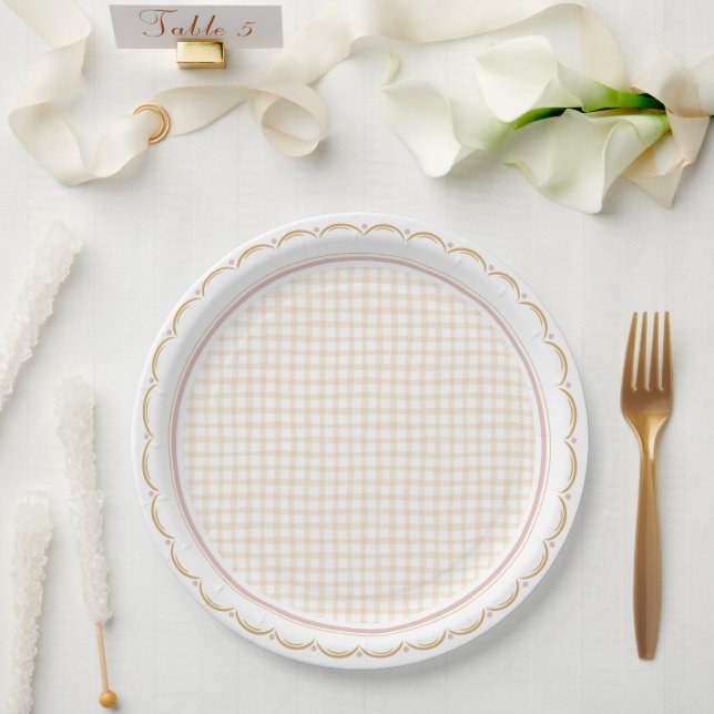 Scallop and Check Paper Plates (Wedding)