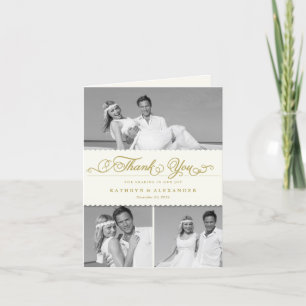 Scallop Band Romantic Script 3 Multi Photo Wedding Thank You Card
