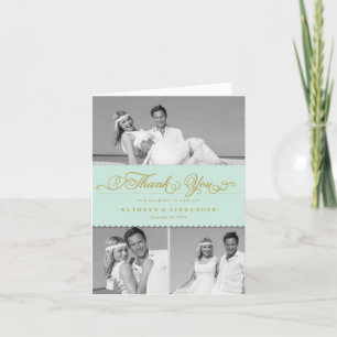 Scallop Band Romantic Script 3 Multi Photo Wedding Thank You Card