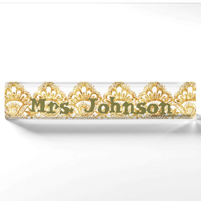 Scallop Border Teacher Nameplate (Gold) (Front)