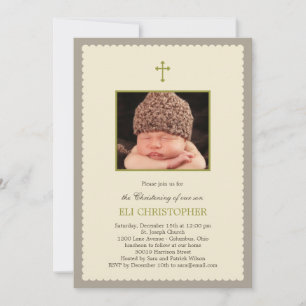 Scallop Frame Christening Invitation - Tan