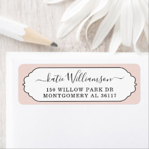 Scallop Frame Personalized Calligraphy Pink Label