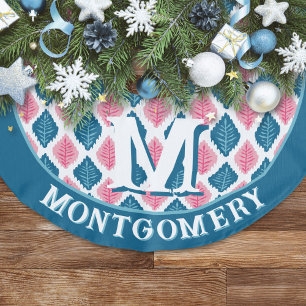 Scallop Leaf Diamond in Pink + Aqua Personalized Faux Linen Tree Skirt