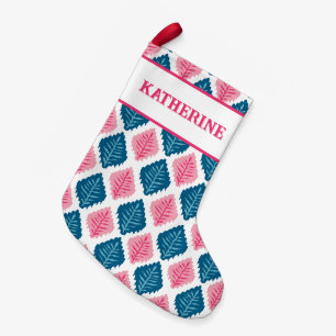 Scallop Leaf Diamond in Pink + Aqua Personalized Small Christmas Stocking