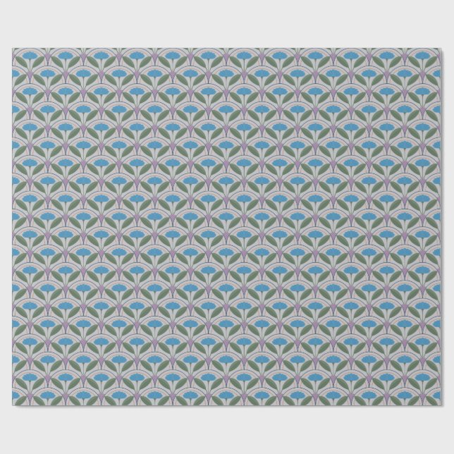 Scallop Pattern with Blue Bloom Wrapping Paper (Flat)
