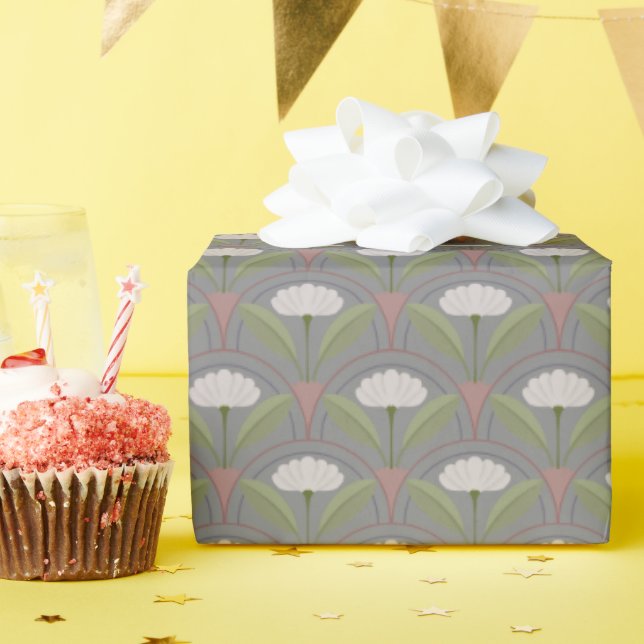Scallop Pattern with White Bloom  Wrapping Paper (Birthday Party)