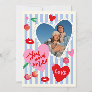 Scallop Photo Frame Hearts Cherries Initials Love Holiday Card