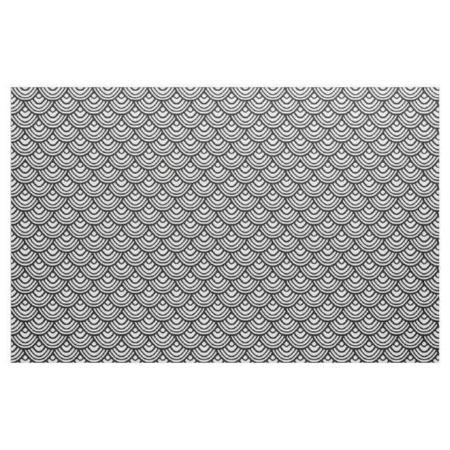 Scallop Scale Pattern Black and White Fabric (Yard)