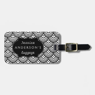 Scallop Scale Pattern Personalized Black and White Luggage Tag