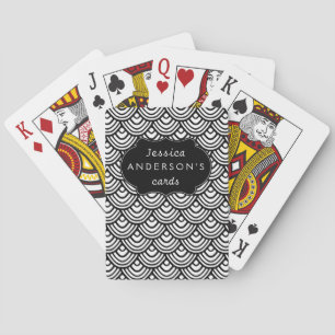 Scallop Scale Pattern Personalized Black and White Playing Cards
