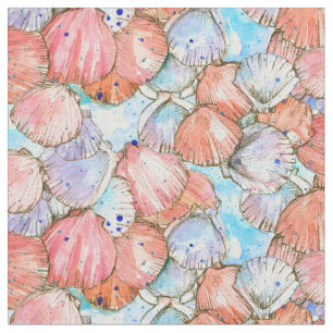 Scallop Sea Shells Ink Drawing Watercolor Fabric