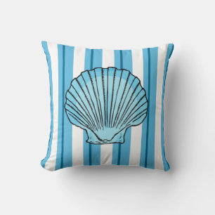 Scallop Seashell and Stripes in Ocean Colours Throw Pillow