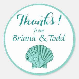 Scallop Seashell Beach Thank You   aqua Classic Round Sticker