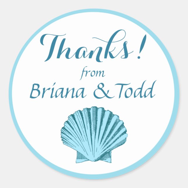 Scallop Seashell Beach Thank You | mint blue Classic Round Sticker (Front)