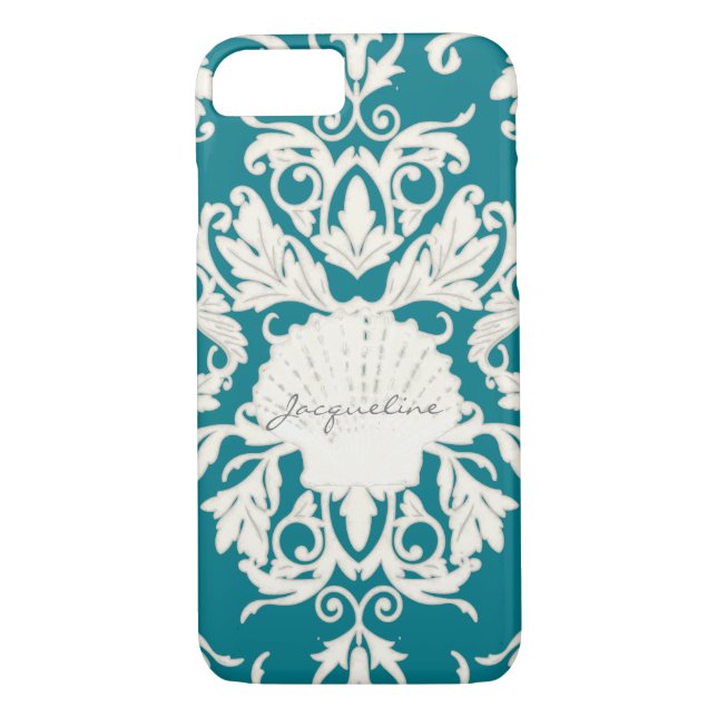 Scallop Seashell Leaf Scroll Damask Beach Shells Case-Mate iPhone Case (Back)