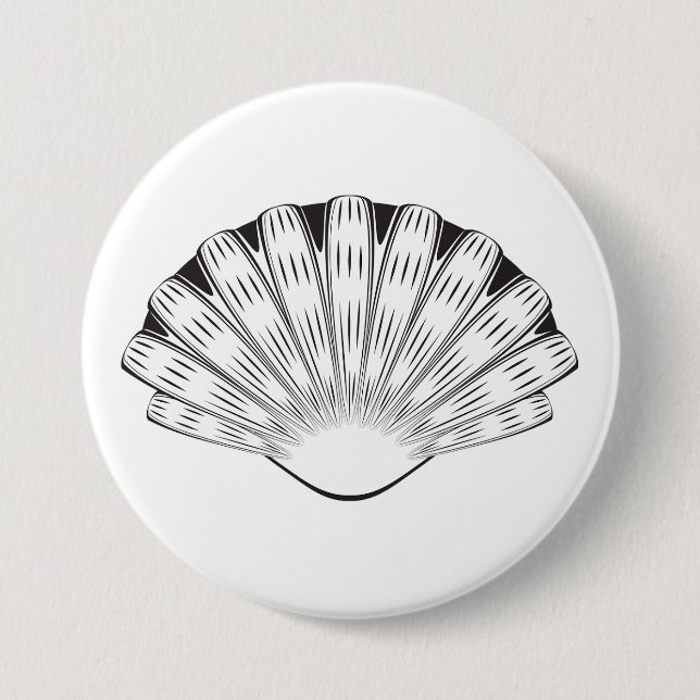 Scallop Seashell Minimalist Black and White 3 Inch Round Button (Front)