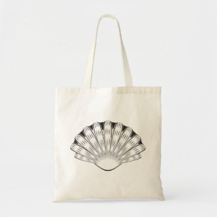 Scallop Seashell Minimalist Black and White Tote Bag