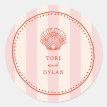 Scallop Seashell Pink Tropical Stripe Wedding