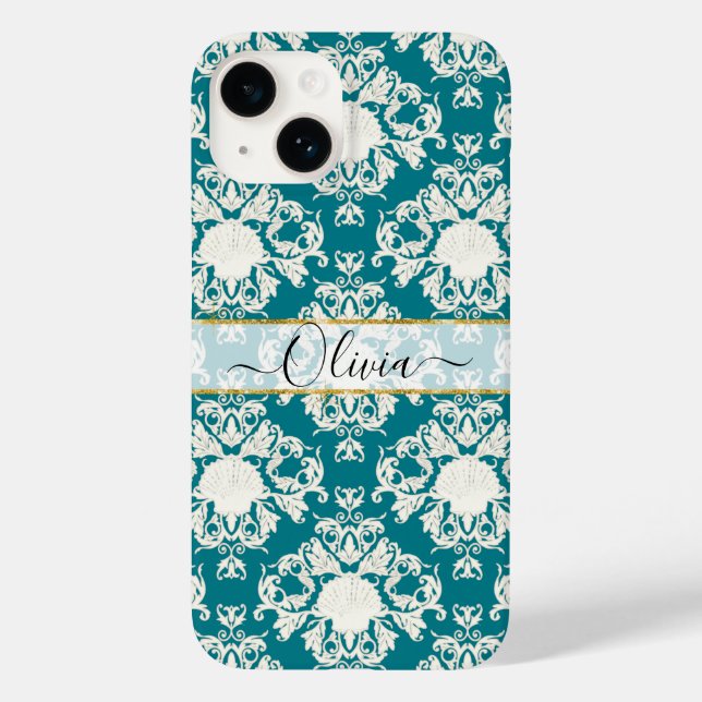 Scallop Seashell Summer Ocean Damask Beach Pattern Case-Mate iPhone Case (Back)