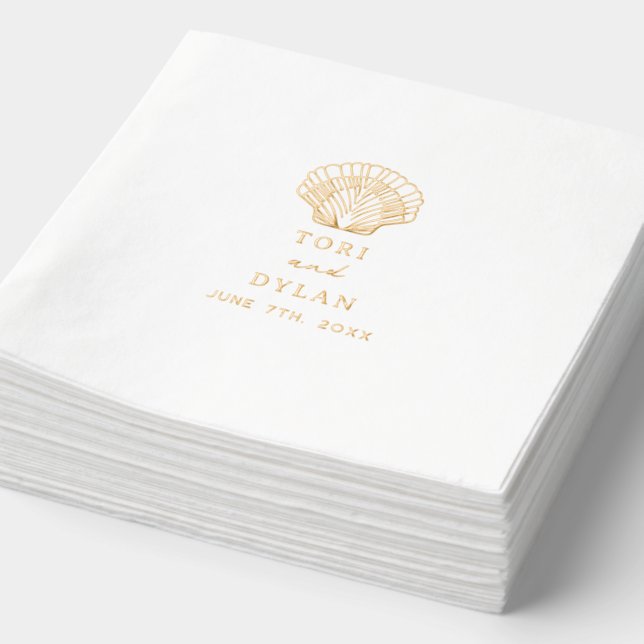 Scallop Seashell Tropical Beach Wedding Foil Napkins (Detail)