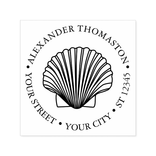 Scallop Shell #3 Seashore Beach Round Name Address Self-inking Stamp (Design)