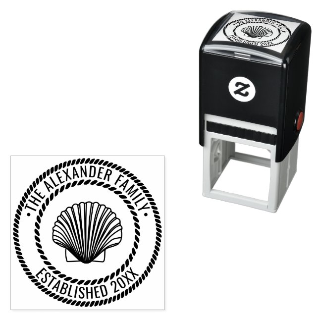 Scallop Shell #3 Seashore Family Name Date Estd R Self-inking Stamp (In Situ)