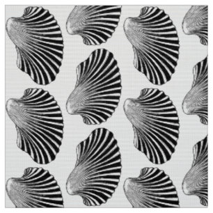 Scallop Shell Block Print, Black and White Fabric