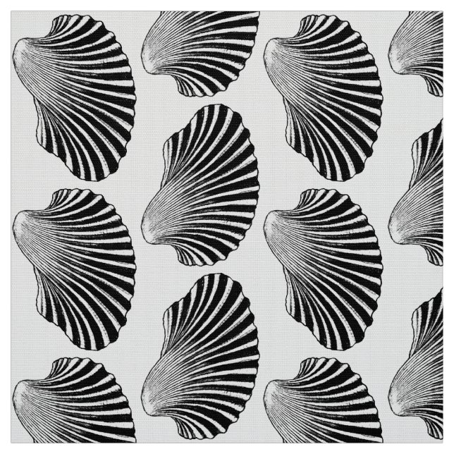 Scallop Shell Block Print, Black and White  Fabric (Swatch)
